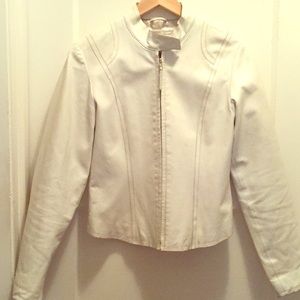 White Leather Cafe Racer-style Jacket